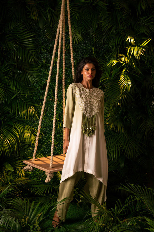 Ombre Green Embroidered Kurta Set