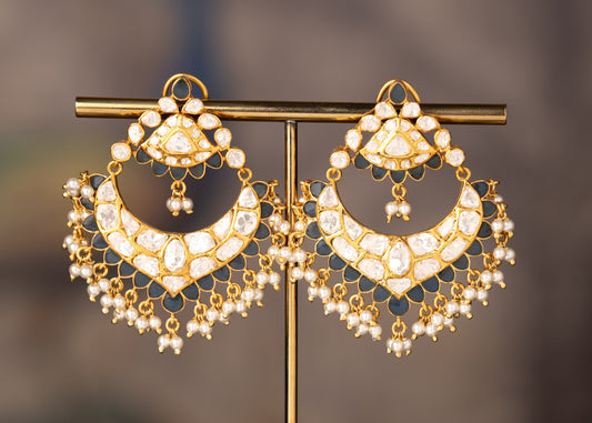 White & Gold Enameled Earrings