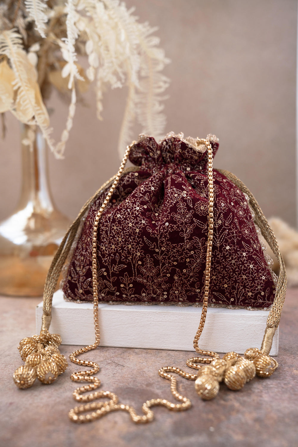 Designer Potli Maroon Potli Bag Maroon Potli Bag – Amazel Designs