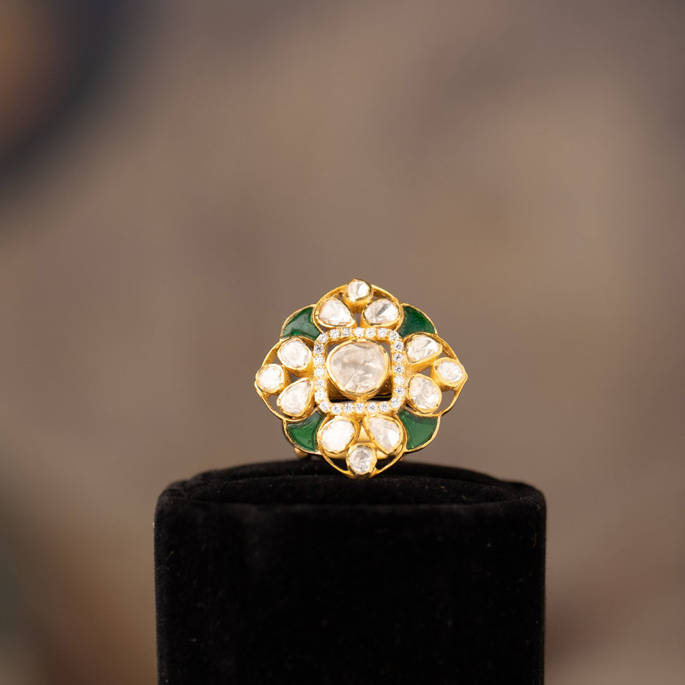 Green Polki Embellished Ring