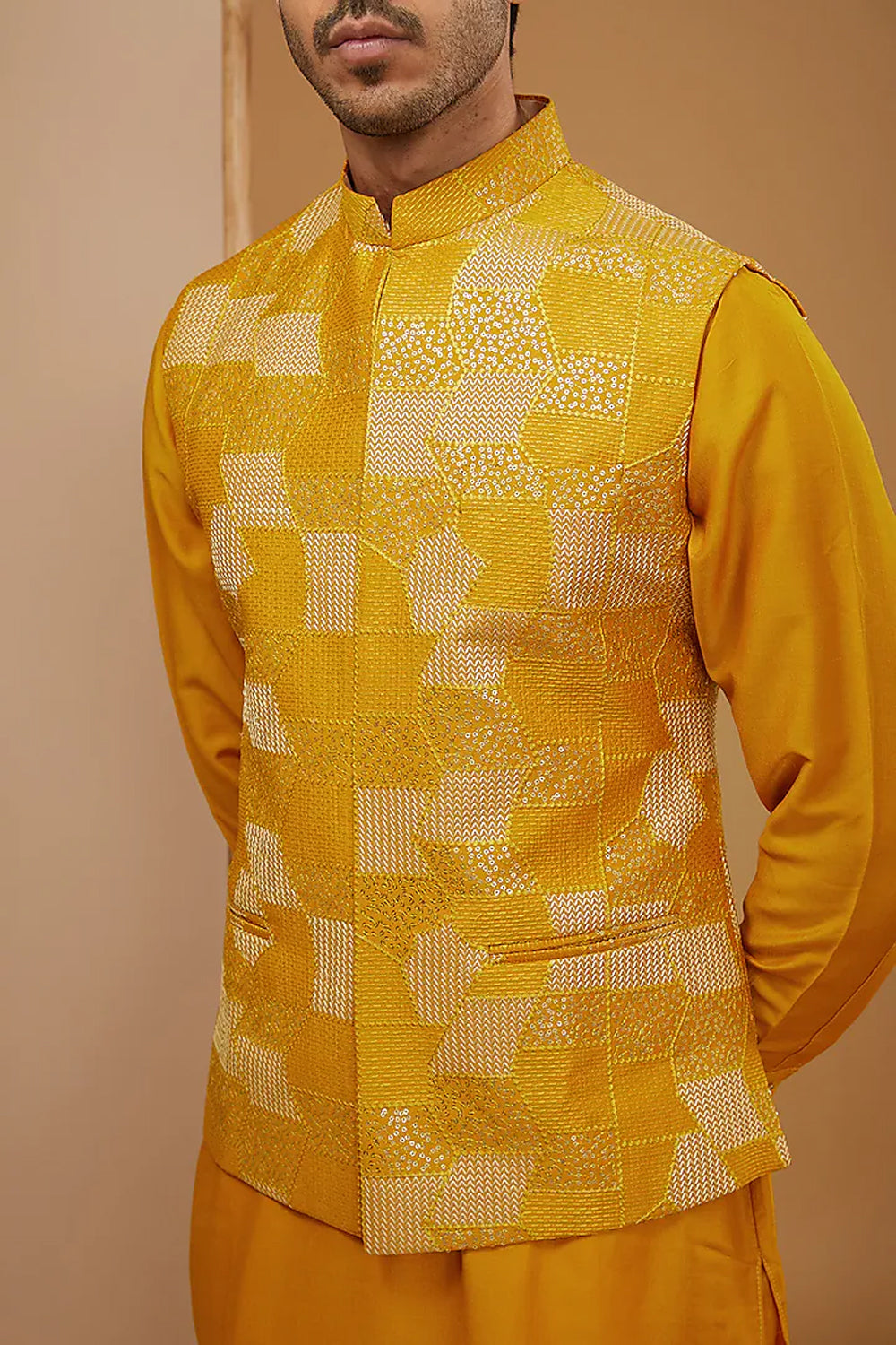Mustard Embroidered Kurta-Jacket Set