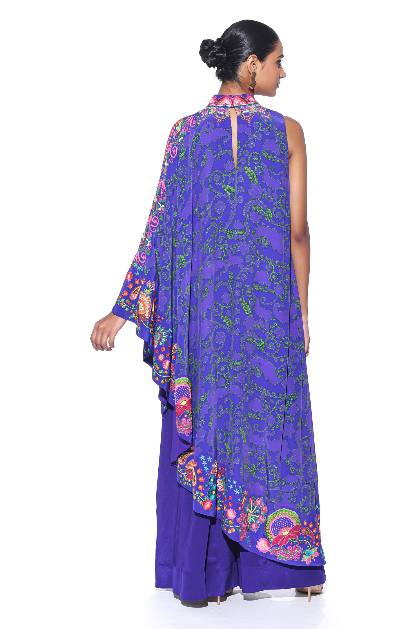 Royal Purple Embroidered One Shoulder Dress And Jumpsuit