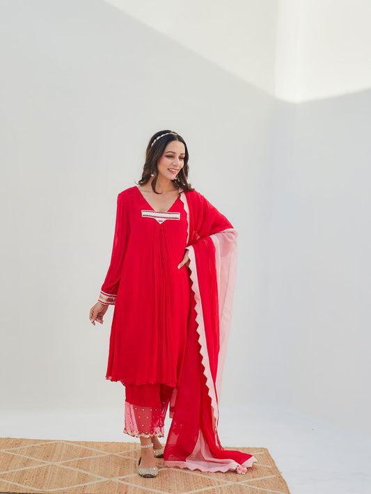 Front Pleated Kurta with Pant Set