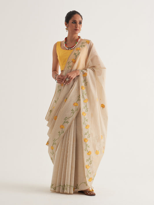 Yellow Floral Woven Gold Detailing Saree