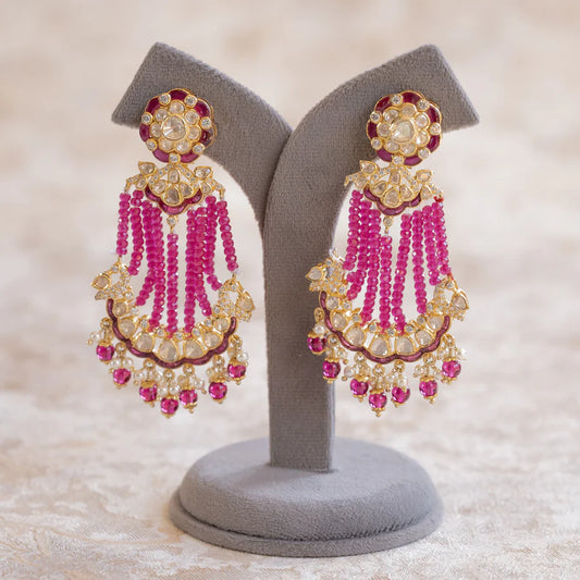 Pink Semi Precious Stone & Moissanite Polki Earrings