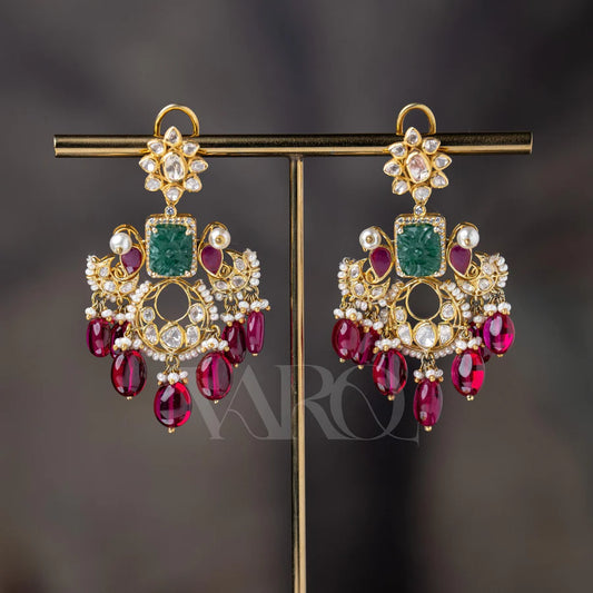 Red & Green Stone Embellished Jhumkas