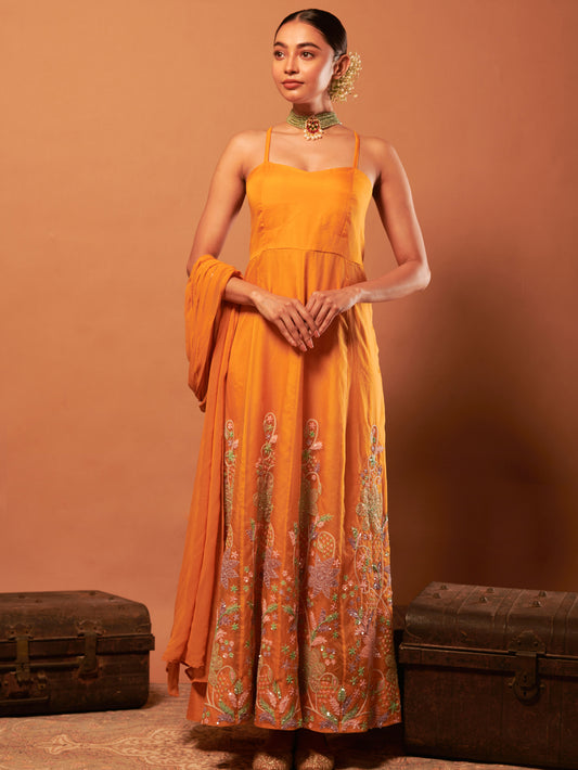Embroidered Gown With Stitched Dupatta