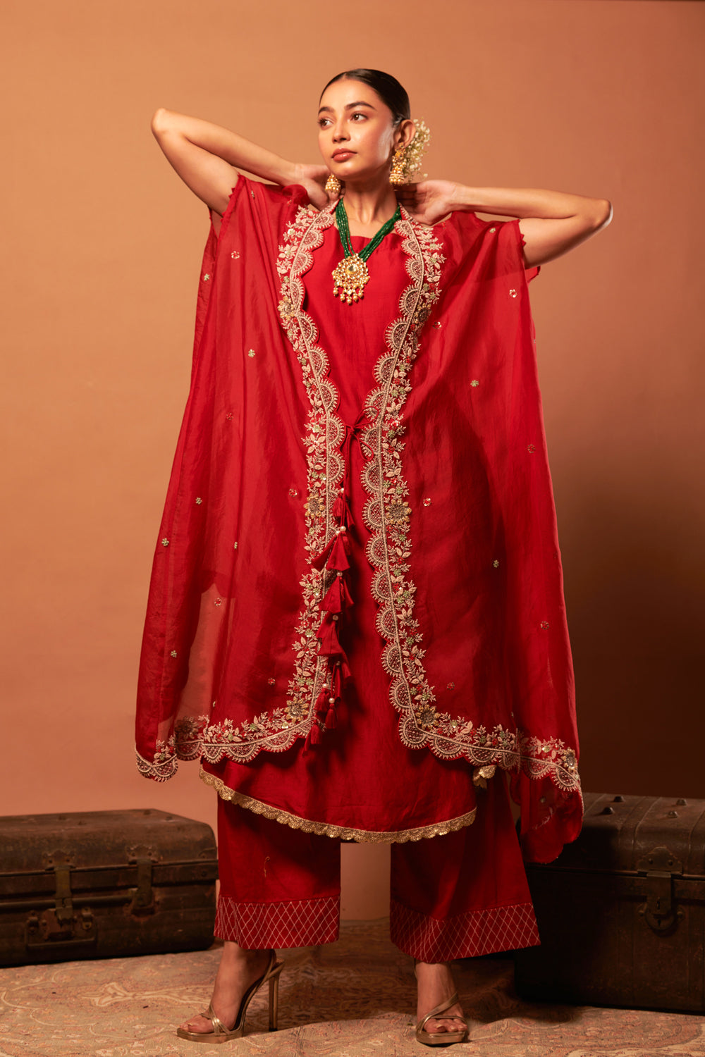 Embroidered Cape With Kurta & Pant Set