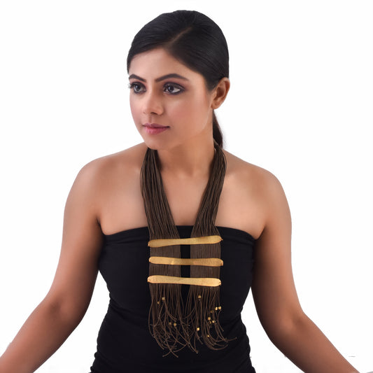 Gold Plated Cotton Thread Tasselled Necklace
