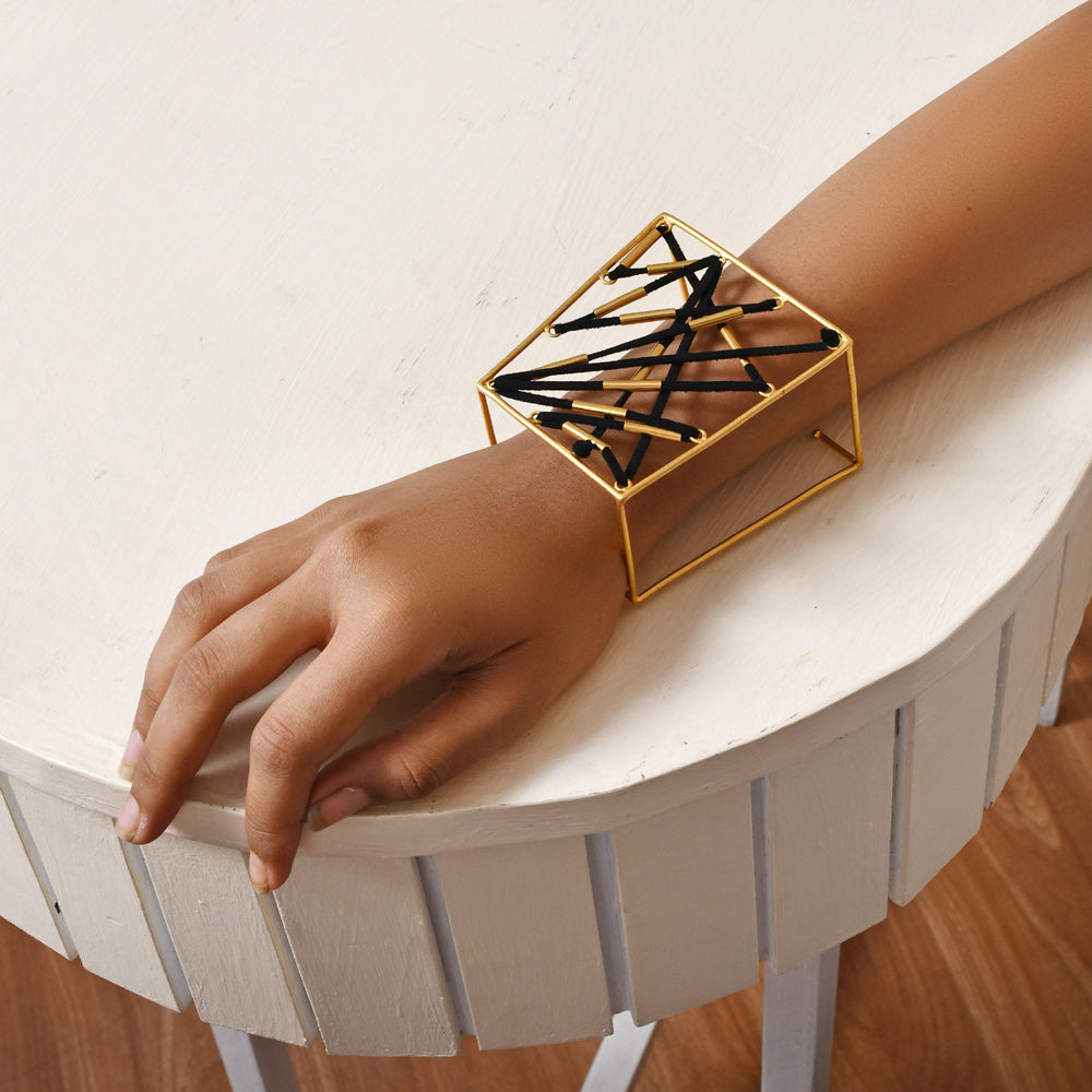 Gold Plated Geometric Leather Interlaced Pattern Bracelet