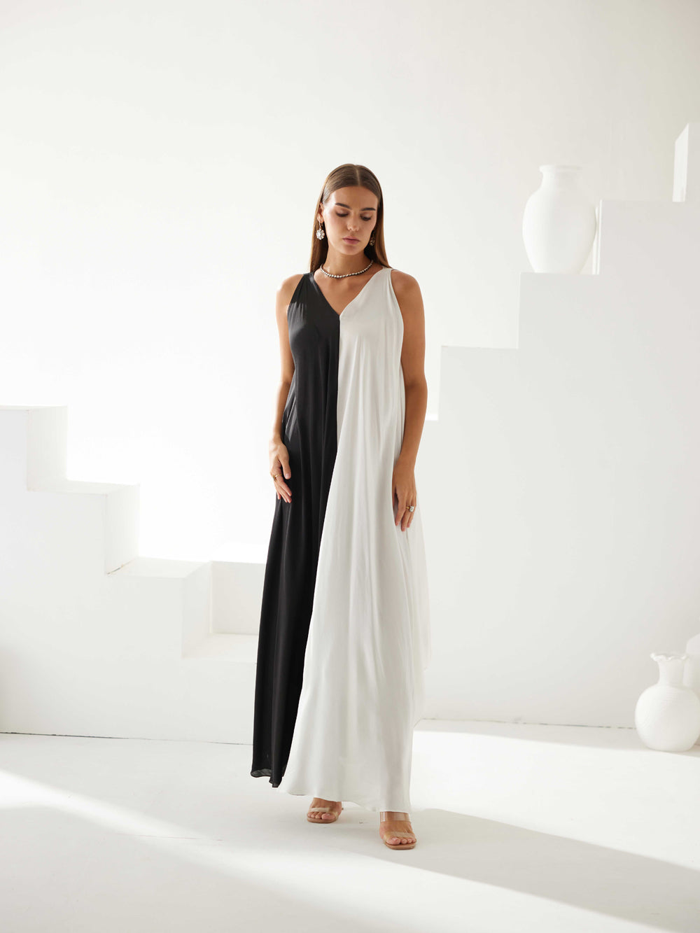 Black & White Colorblock Maxi Dress