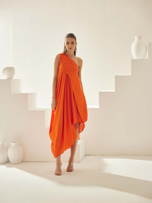 Orange Aysmmetrical Maxi Dress