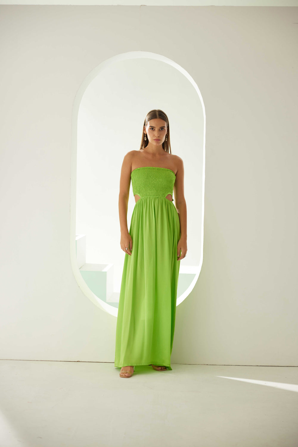 Lime Green Off-Shoulder Maxi Dress