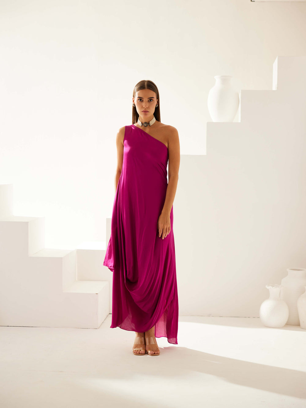 Wine One Shoulder Maxi Dress