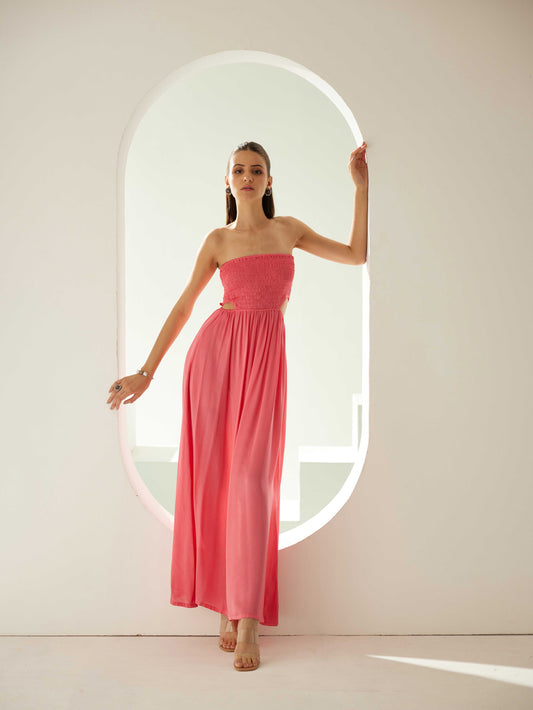 Peach Off-Shoulder Maxi Dress