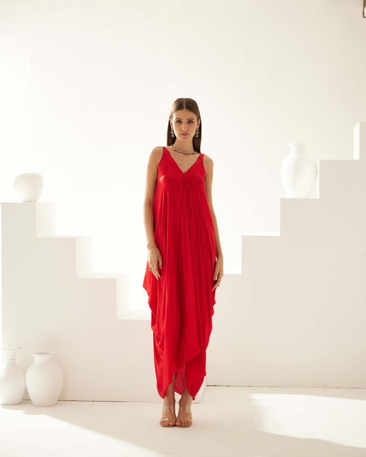 Red Drape Maxi Dress