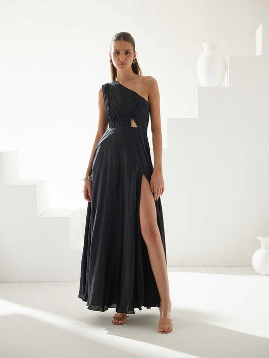 Black One Shoulder Maxi Dress