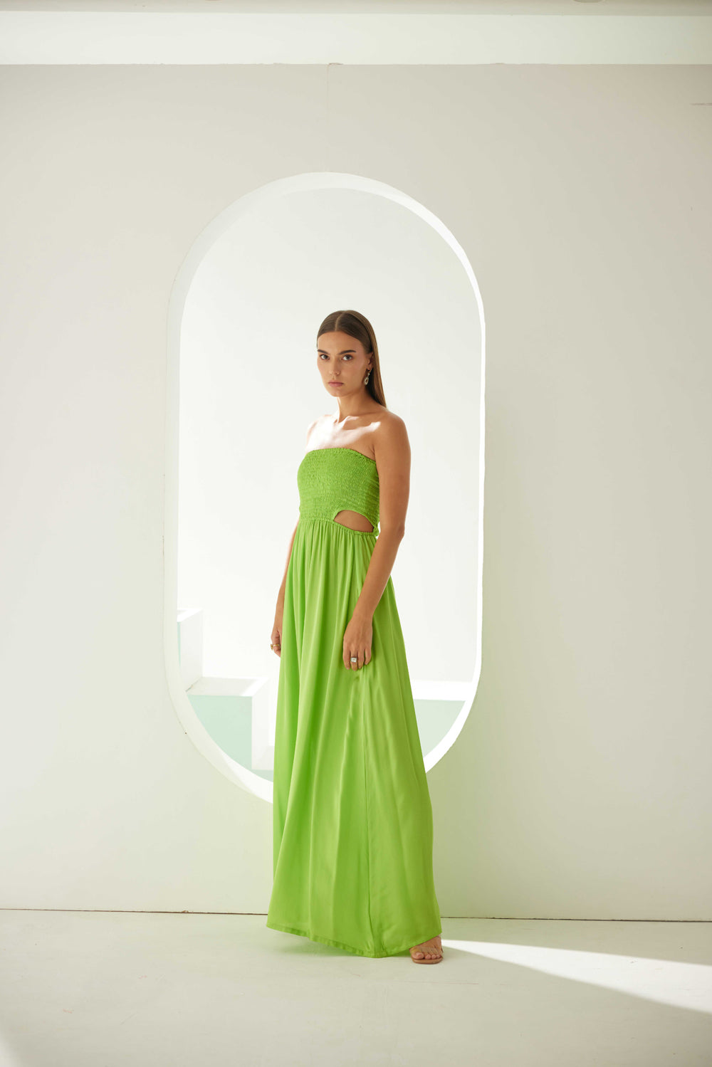 Lime Green Off-Shoulder Maxi Dress