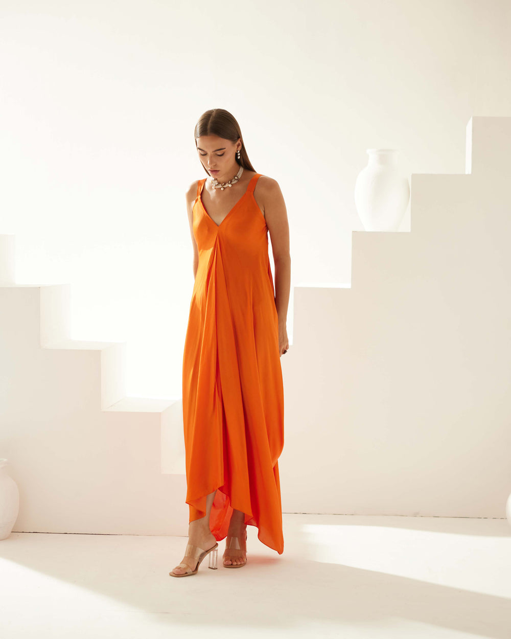 Orange Drape Maxi Dress