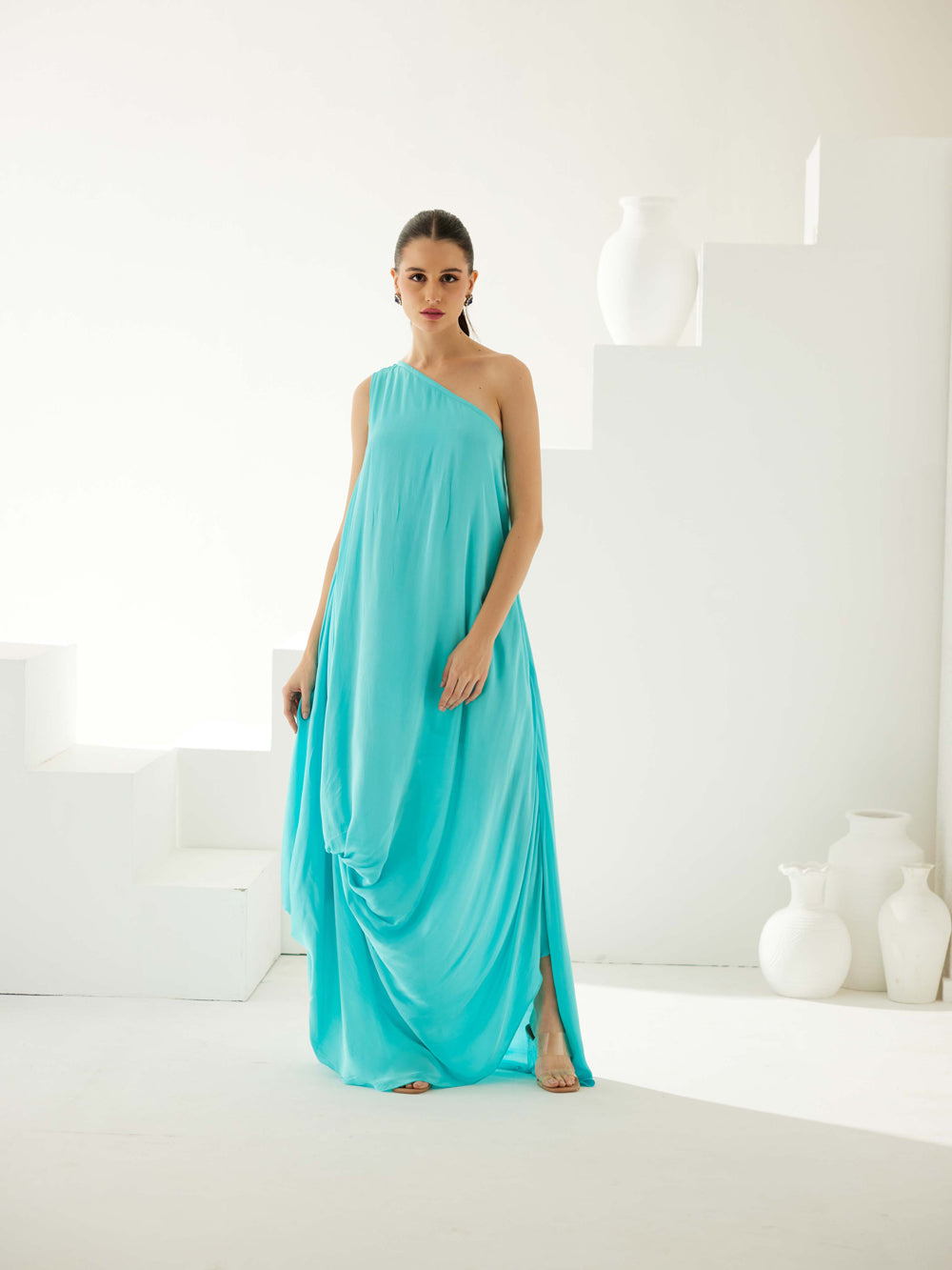 Turquoise Aysmmetrical Maxi Dress