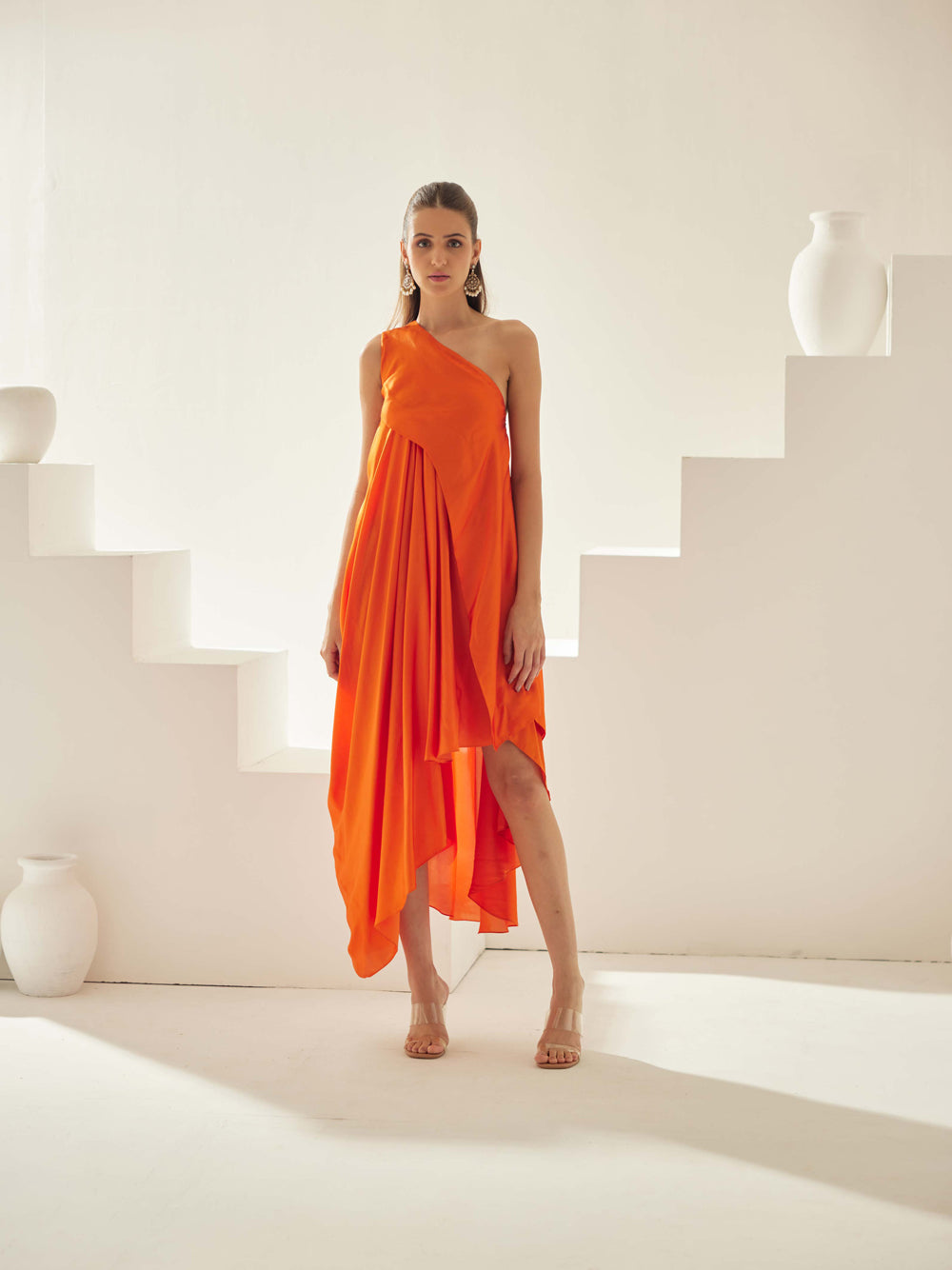 Orange Aysmmetrical Maxi Dress