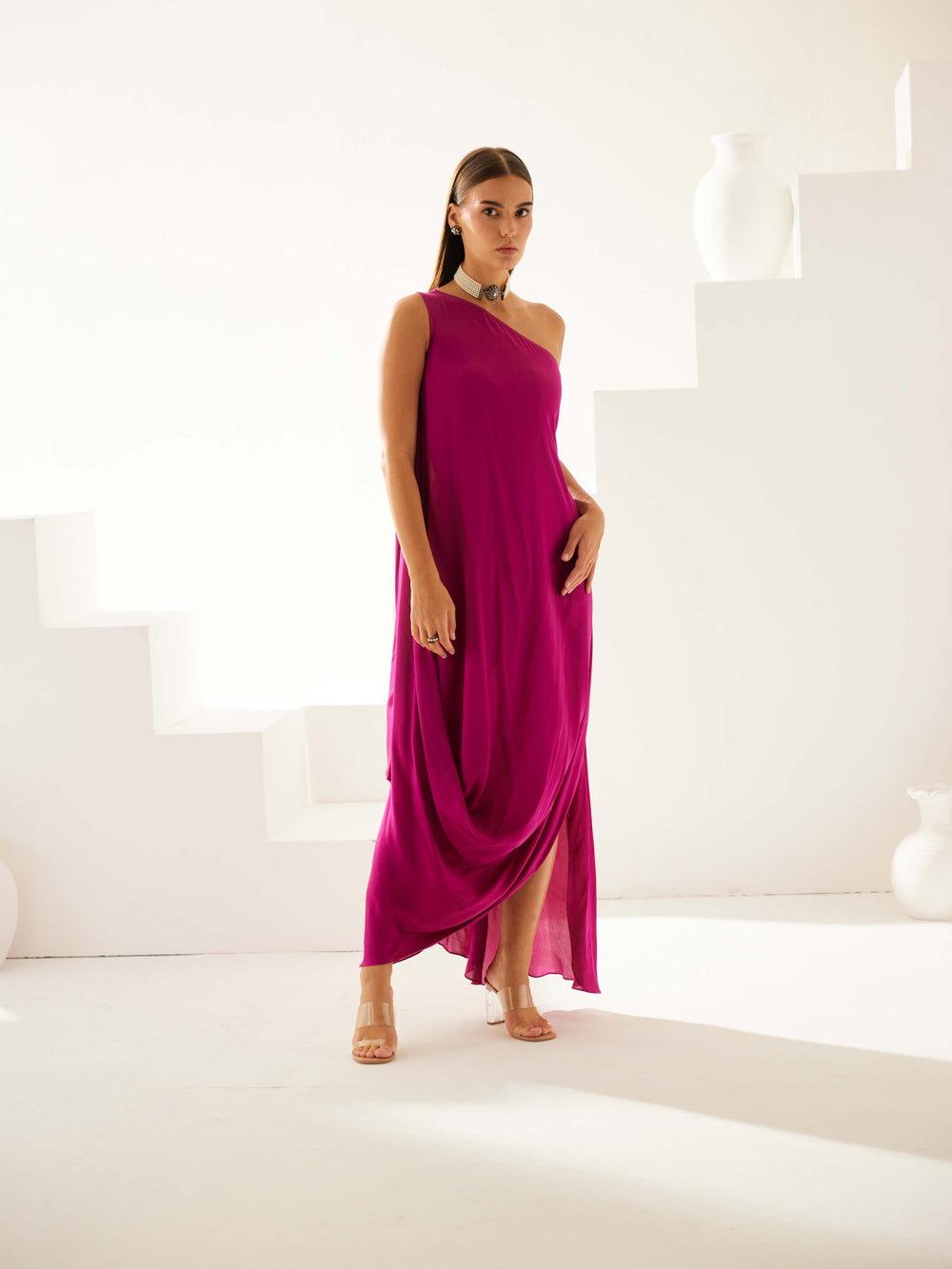 Wine One Shoulder Maxi Dress