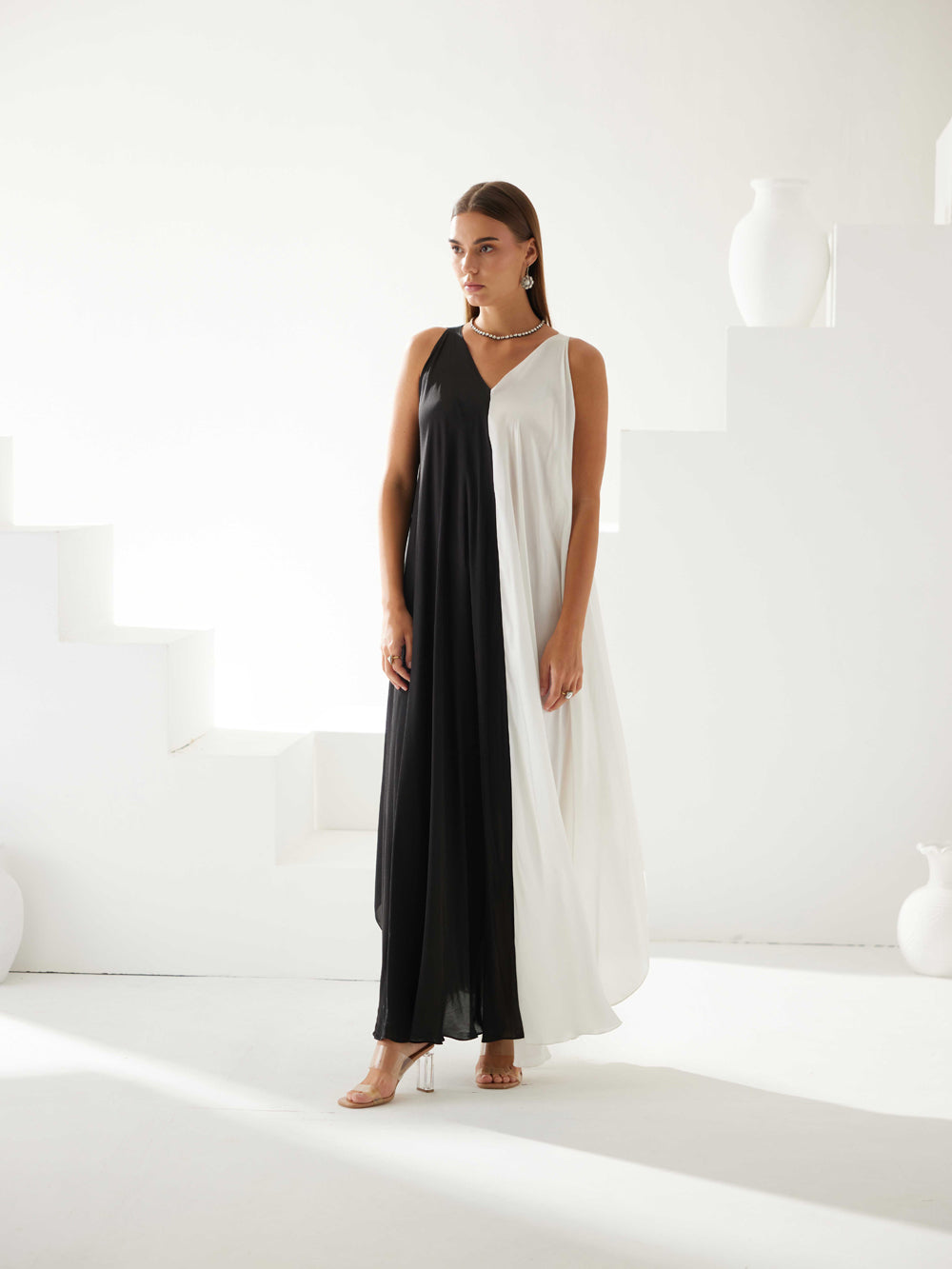 Black & White Colorblock Maxi Dress