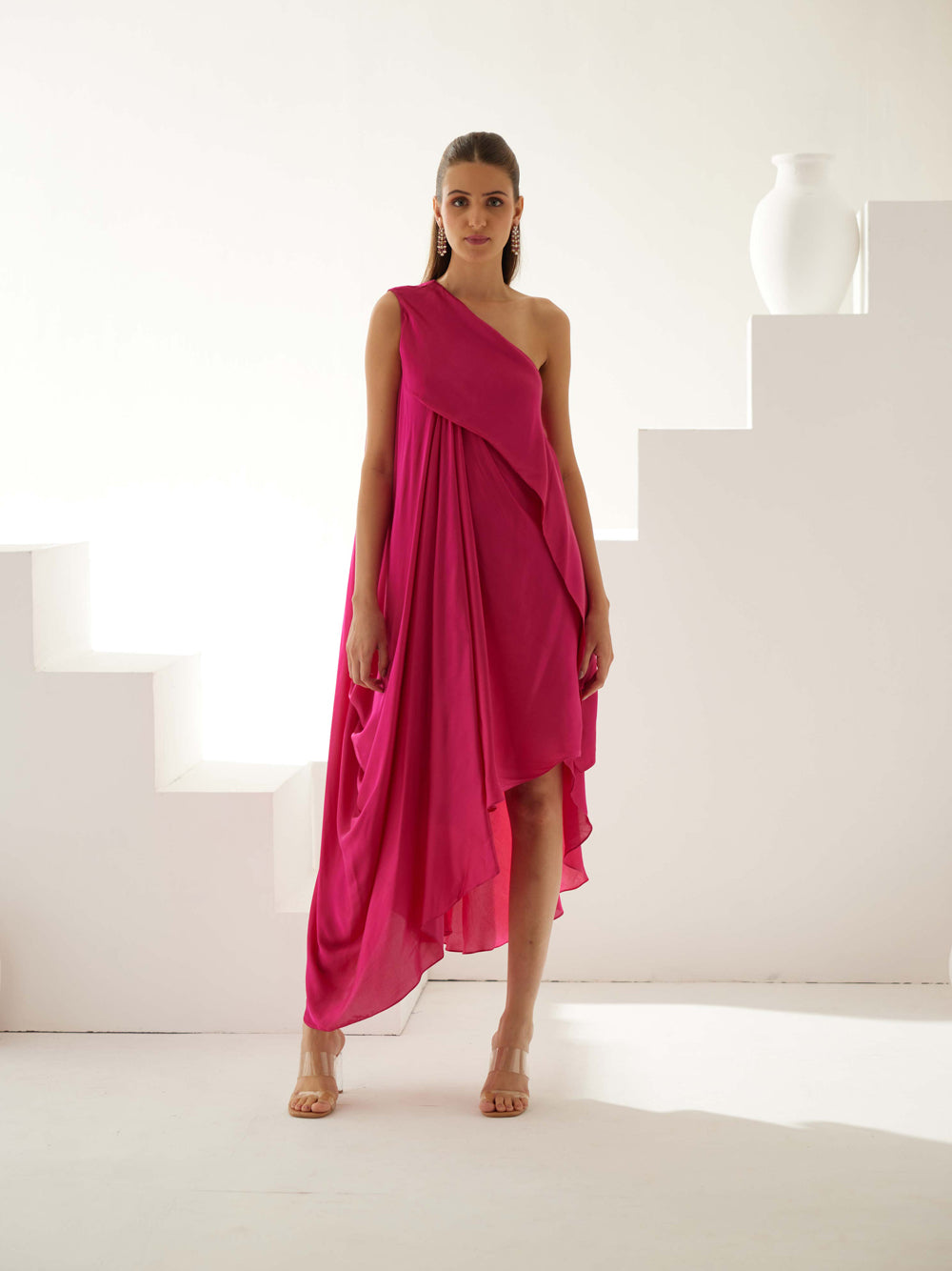 Pink Aysmmetrical Maxi Dress