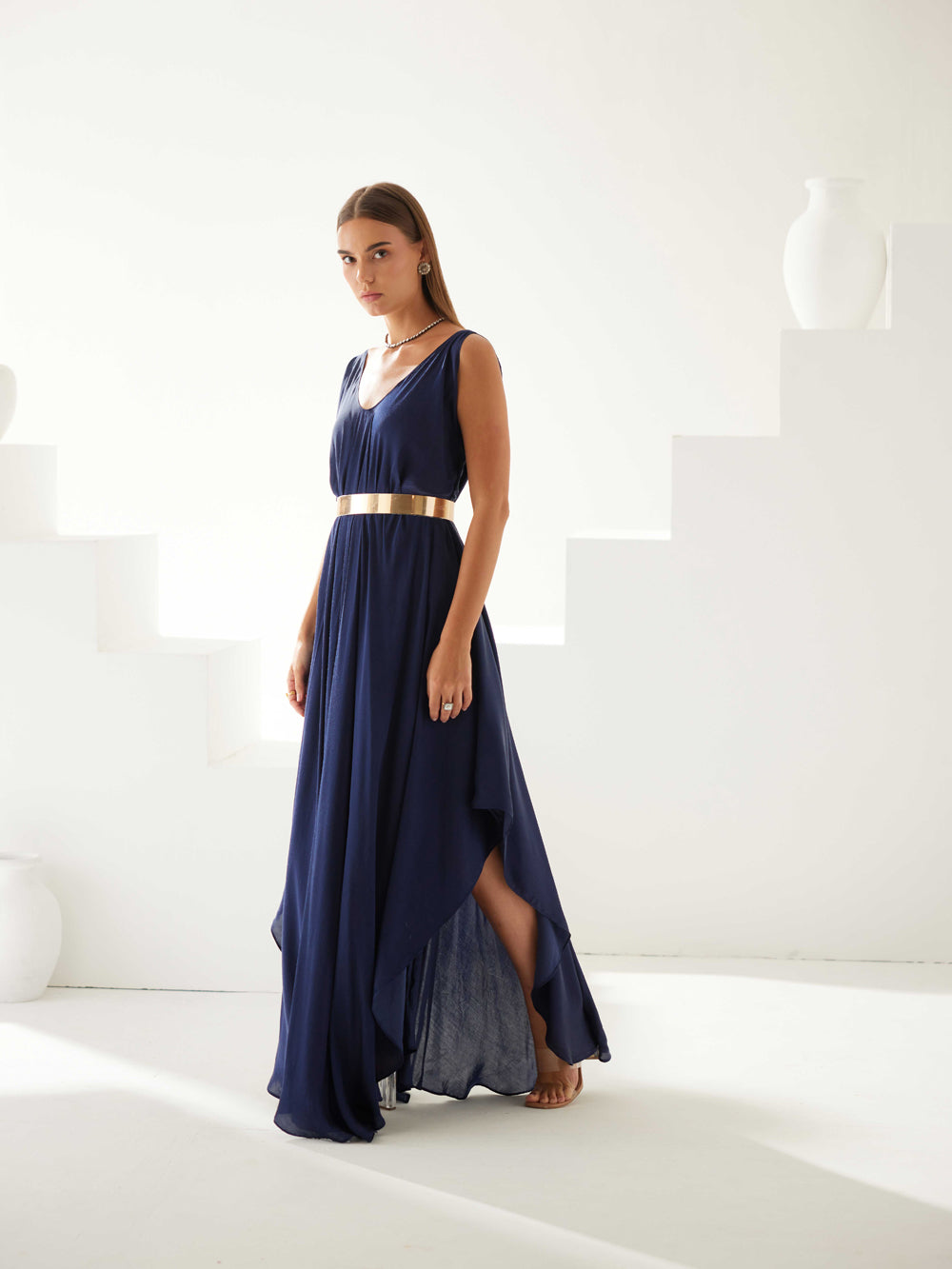 Navy V-Neck Maxi Dress