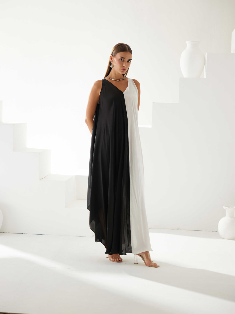 Black & White Colorblock Maxi Dress