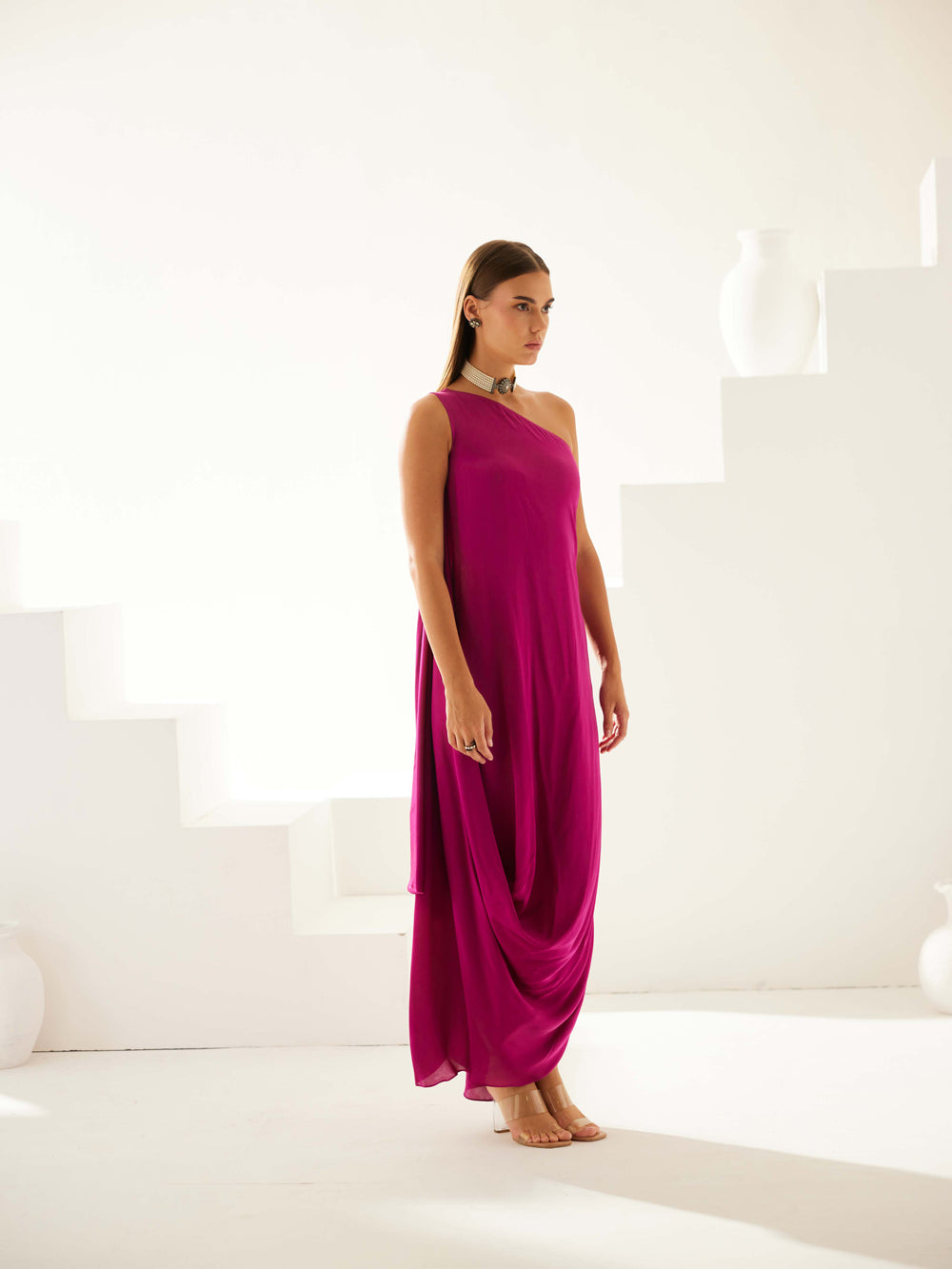 Wine One Shoulder Maxi Dress