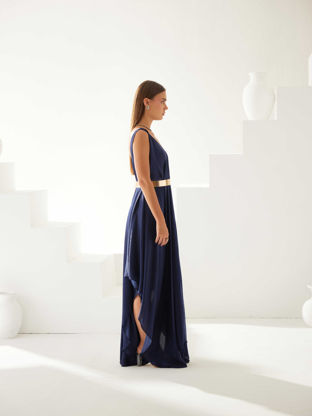 Navy V-Neck Maxi Dress