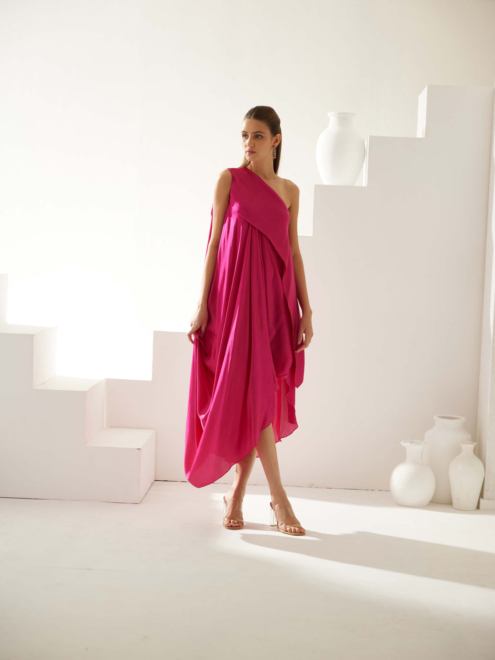 Pink Aysmmetrical Maxi Dress