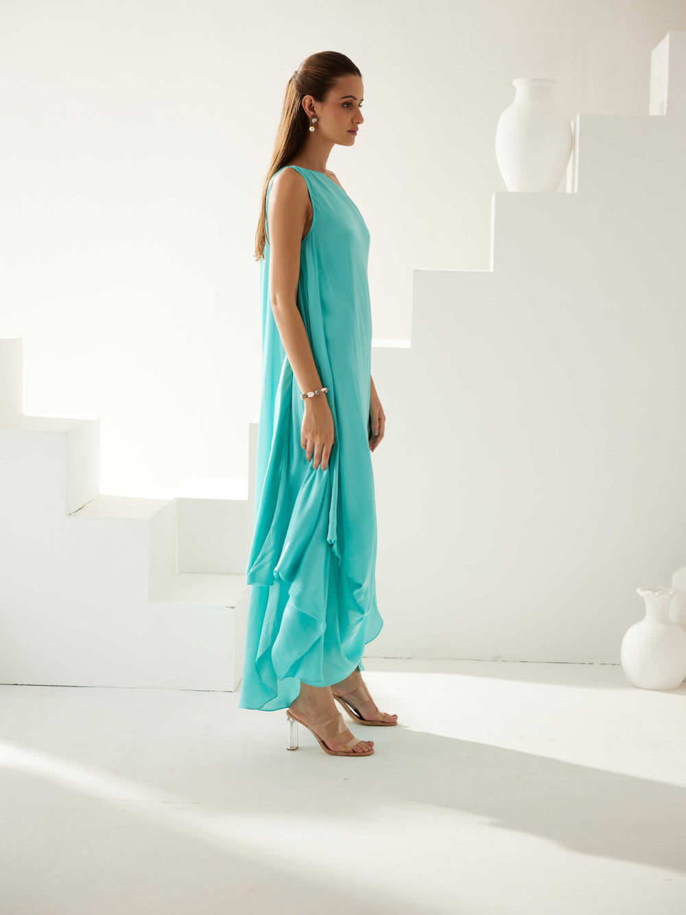 Turquoise One Shoulder Maxi Dress