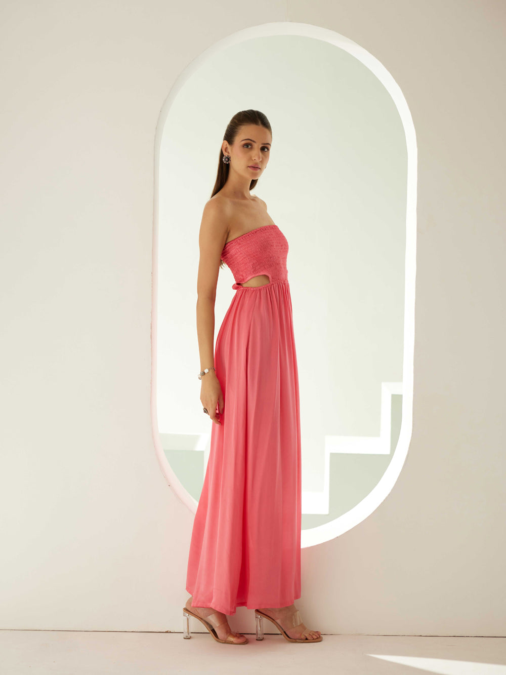 Peach Off-Shoulder Maxi Dress