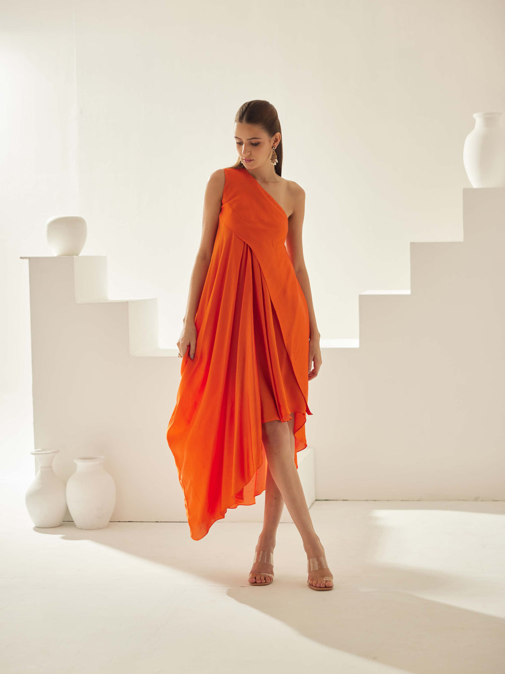 Orange Aysmmetrical Maxi Dress