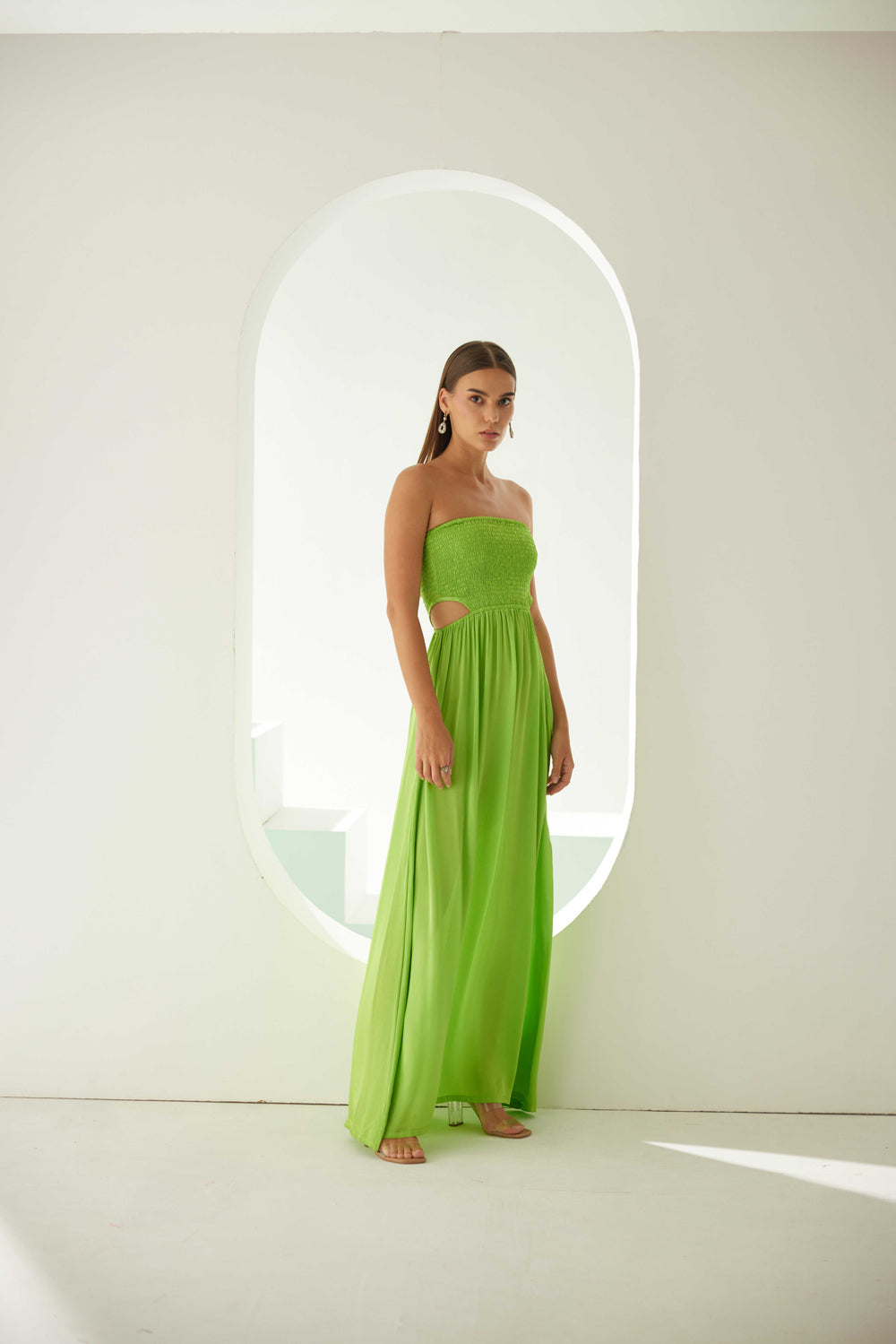 Lime Green Off-Shoulder Maxi Dress