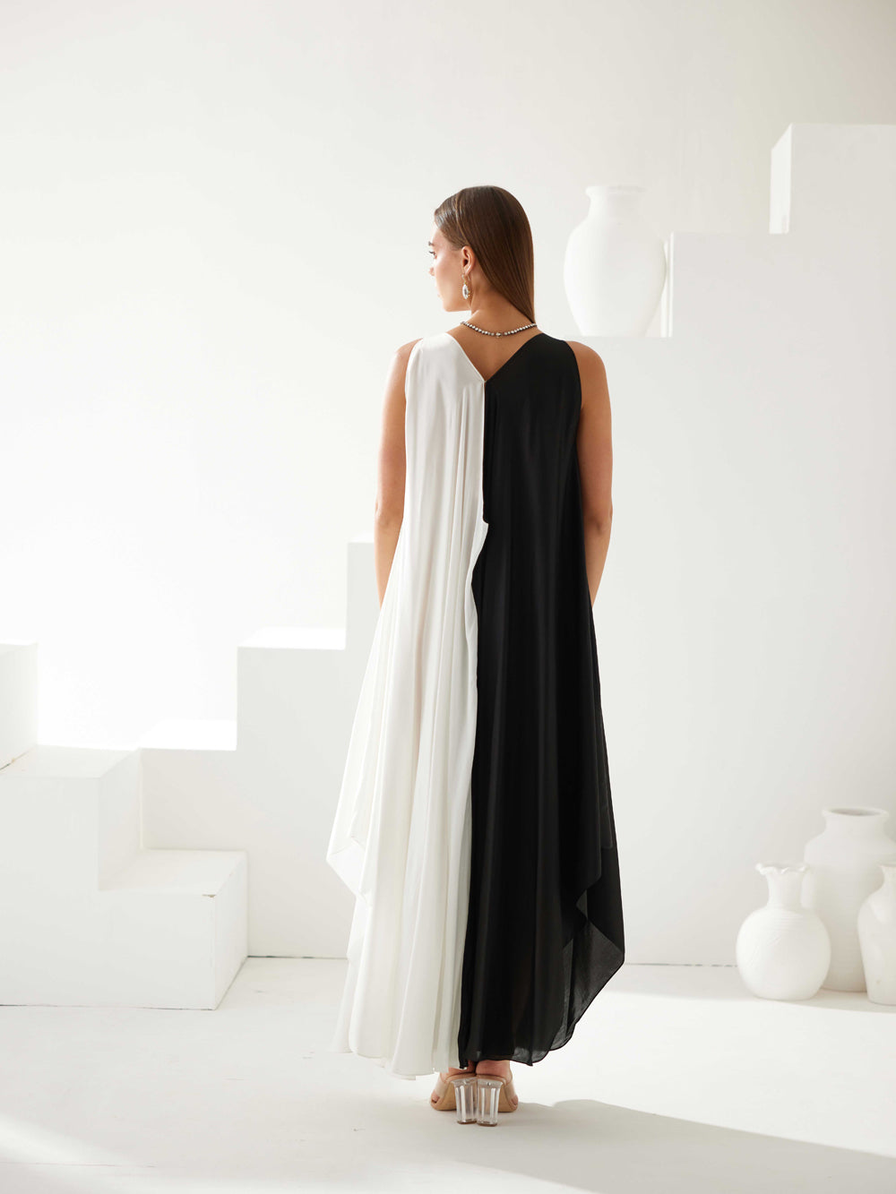 Black & White Colorblock Maxi Dress