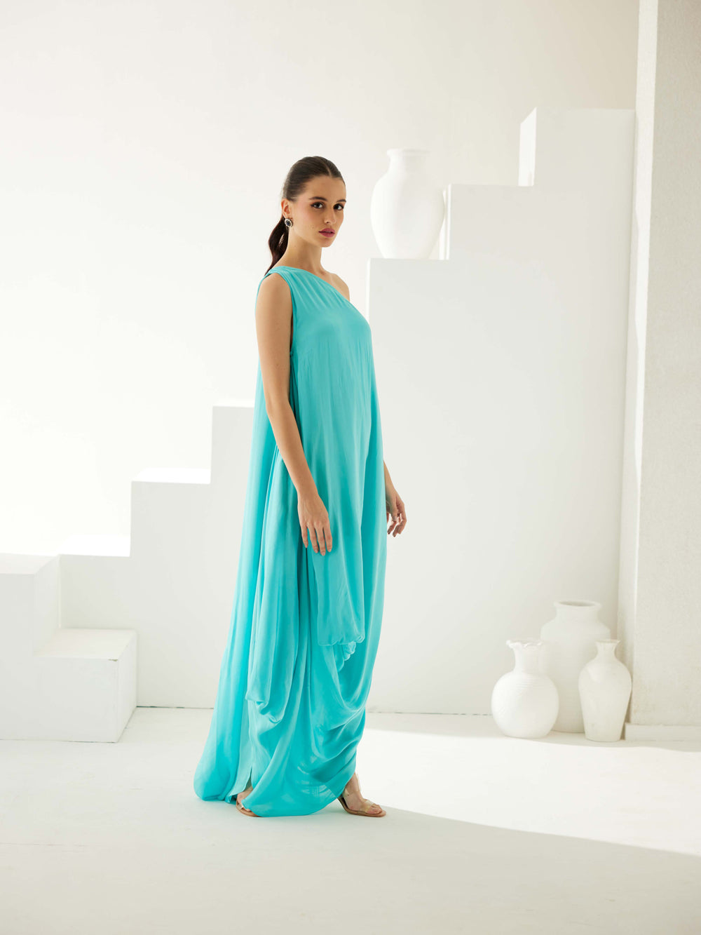 Turquoise Aysmmetrical Maxi Dress