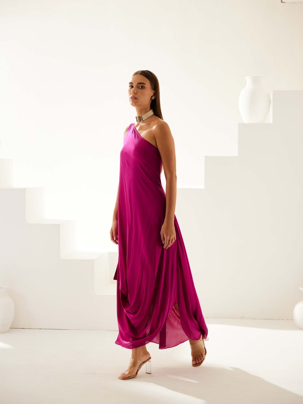 Wine One Shoulder Maxi Dress