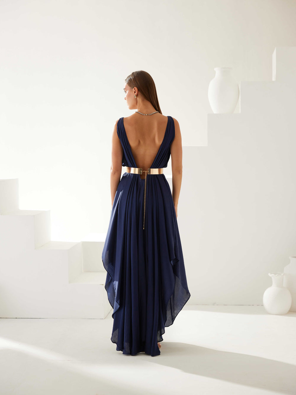 Navy V-Neck Maxi Dress