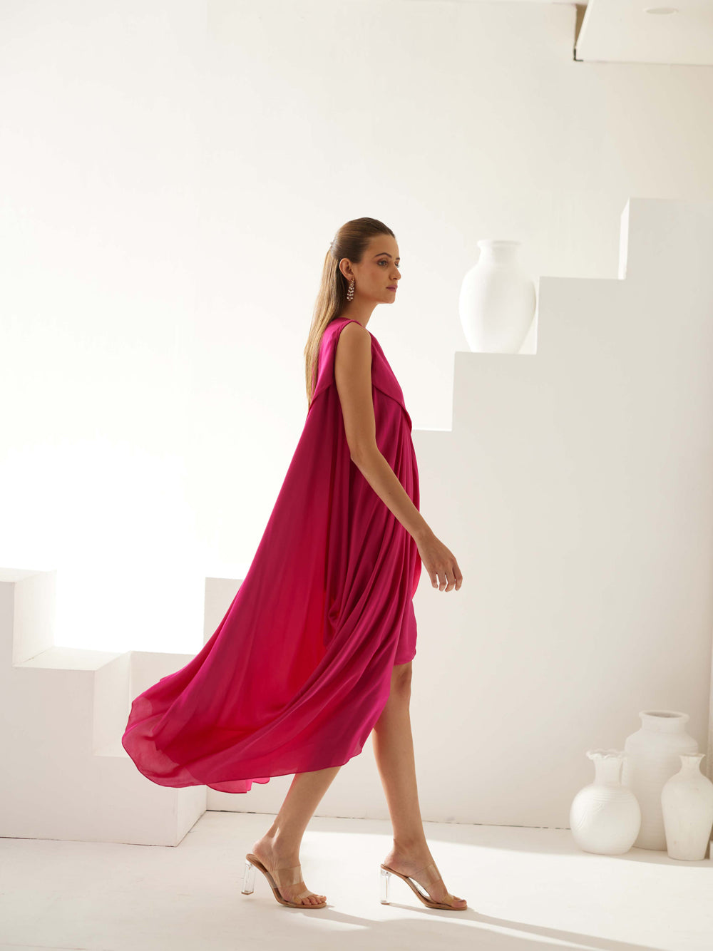 Pink Aysmmetrical Maxi Dress