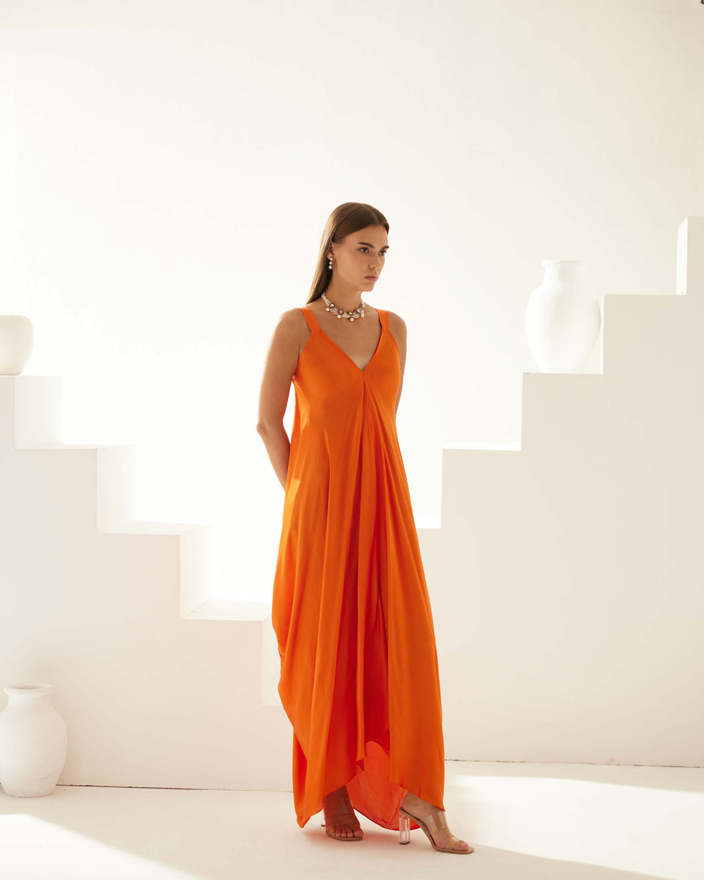 Orange Drape Maxi Dress