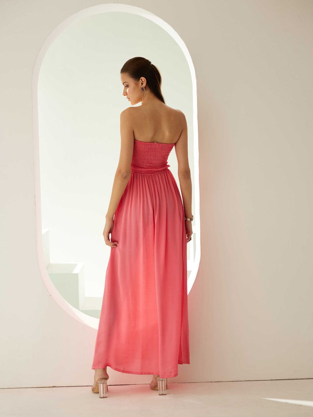 Peach Off-Shoulder Maxi Dress