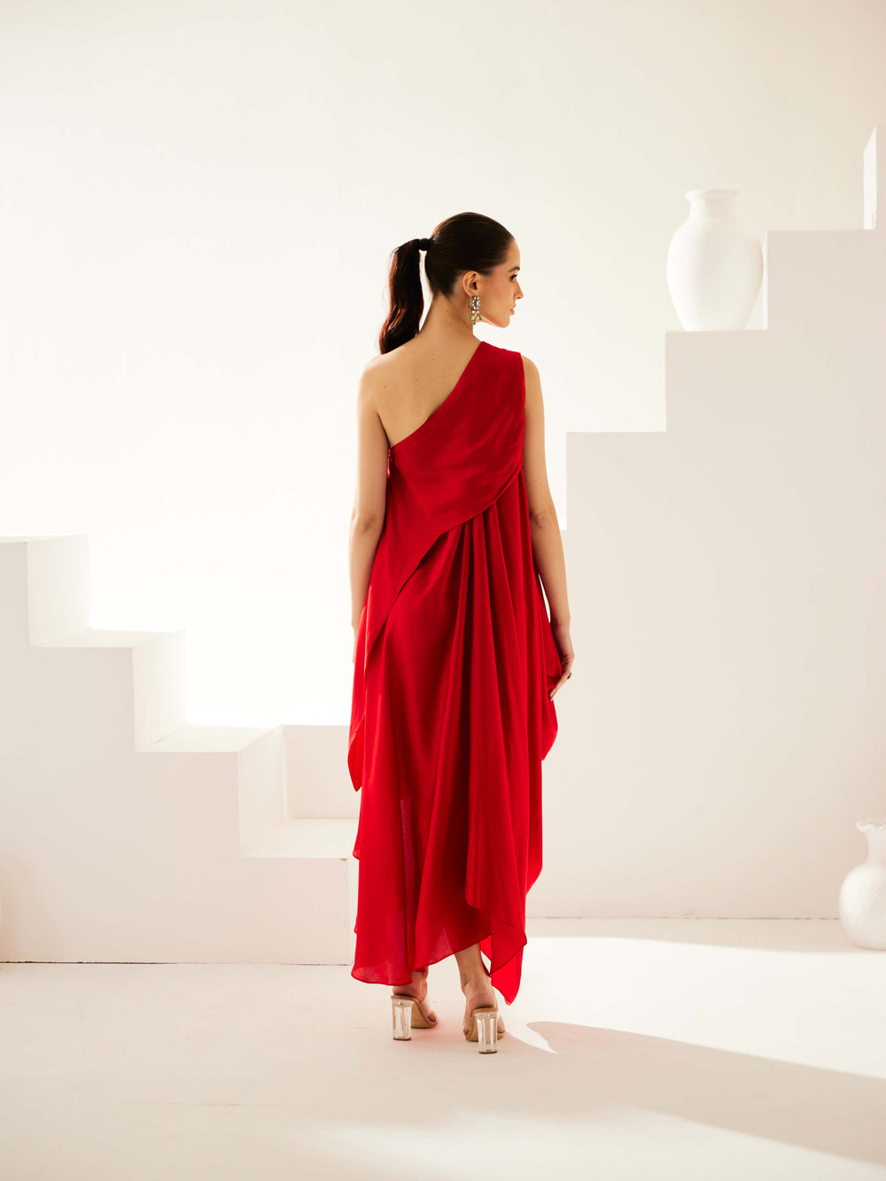 Red Aysmmetrical Maxi Dress