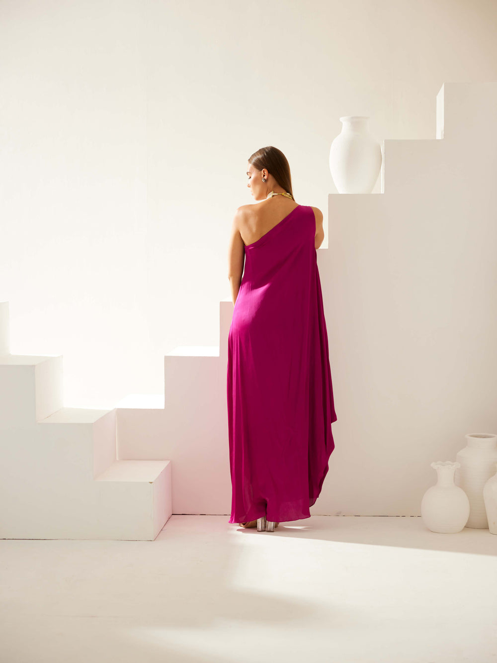 Wine One Shoulder Maxi Dress