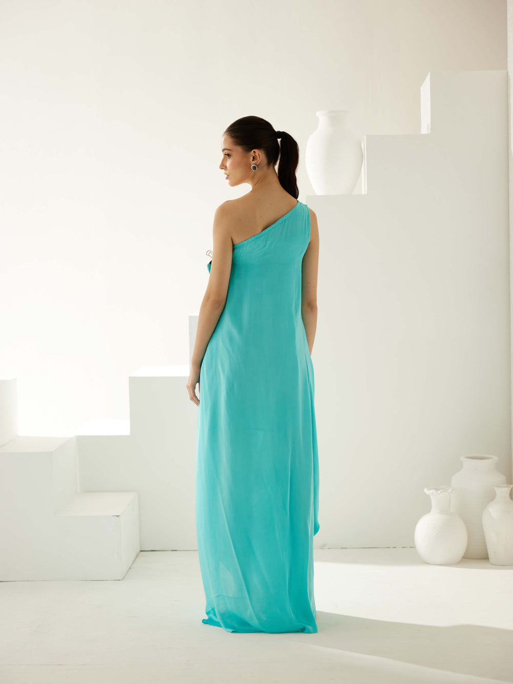 Turquoise Aysmmetrical Maxi Dress