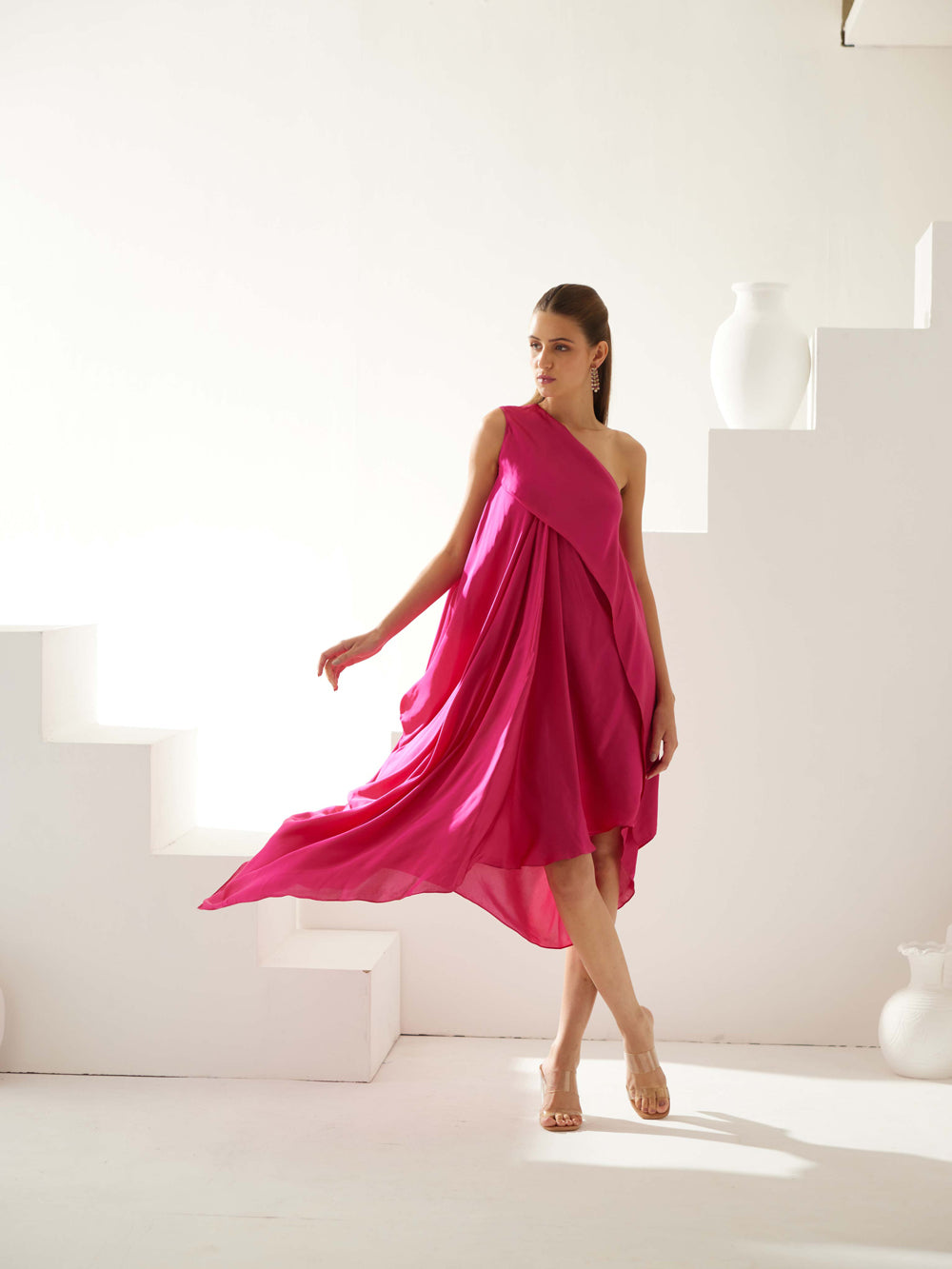 Pink Aysmmetrical Maxi Dress