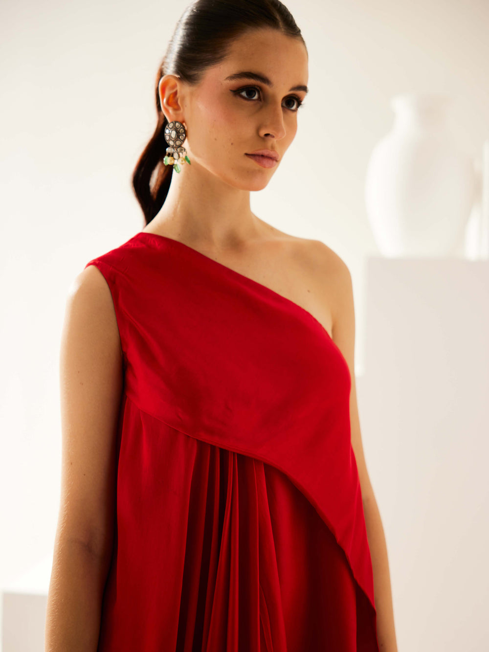 Red Aysmmetrical Maxi Dress