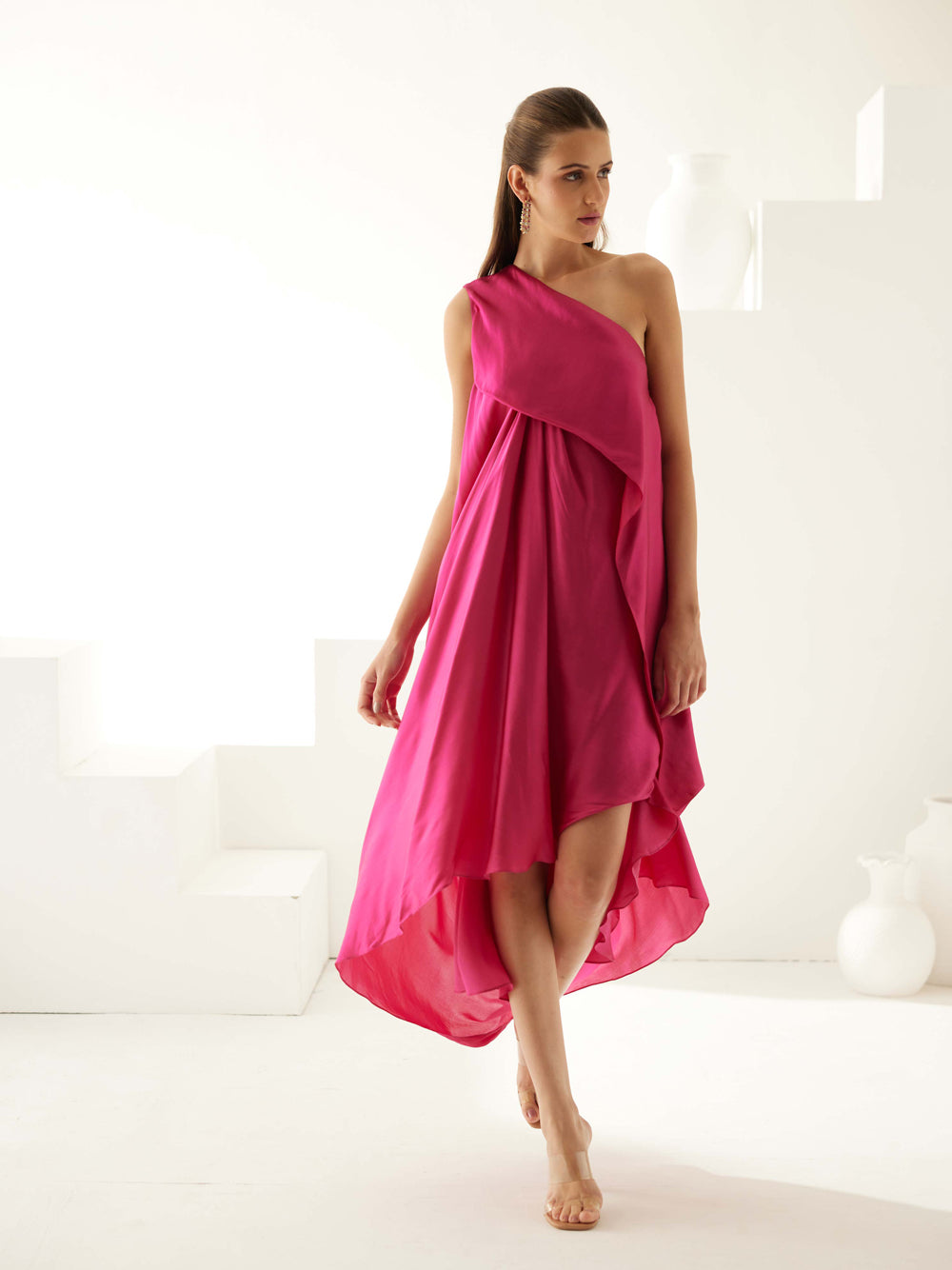 Pink Aysmmetrical Maxi Dress